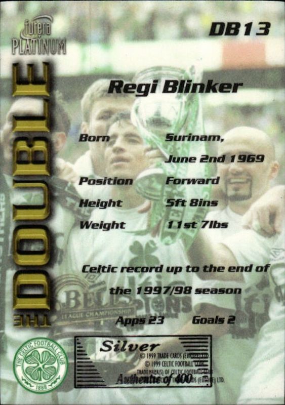 1998 Futera Platinum Celtic The Double SILVER EDGES /400 Regi Blinker #DB13