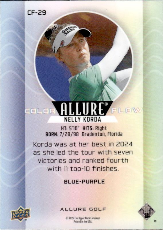 2026 Upper Deck Allure #CF-29 Nelly Korda Color Flow Blue-Purple
