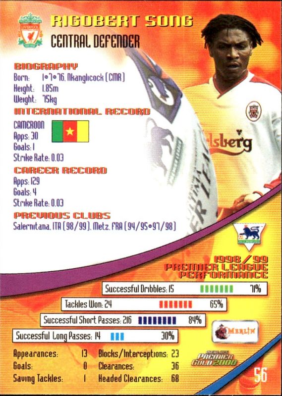 1999-00 Merlin Premier Gold Rigobert Song #56