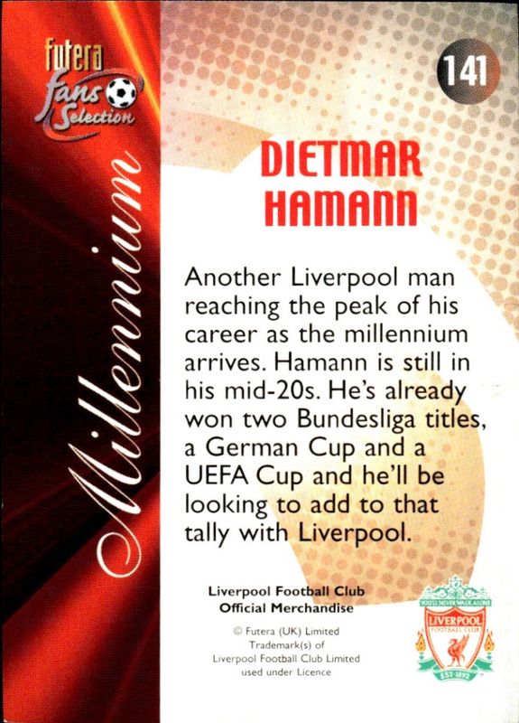 2000 Futera Fans Selection Liverpool Millennium Dietmar Hamann #141 22 CARAT GOLD GILDED EDGES