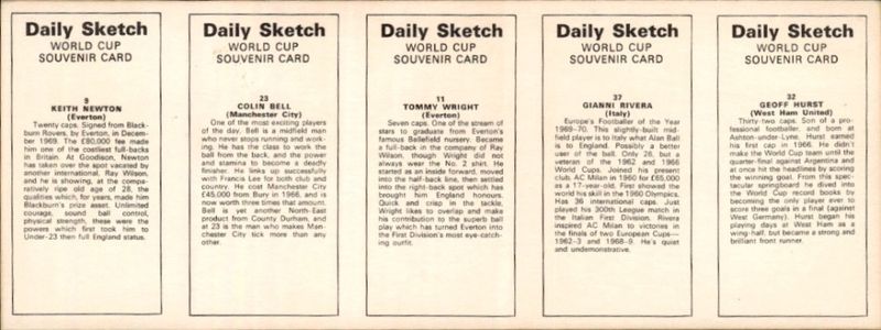 1970 World Cup Souvenirs 5 Card Panels Geoff Hurst Gianni Rivera Colin Bell