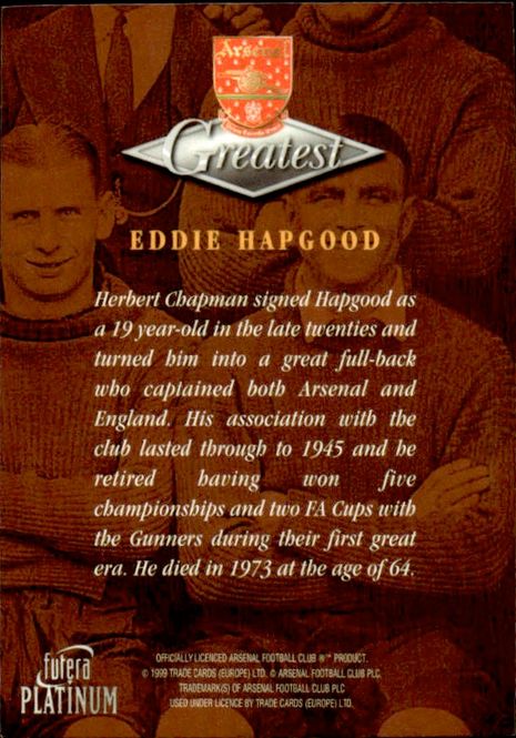 Hovedbilde 1999 Futera Platinum Arsenal Greatest EDDIE ...