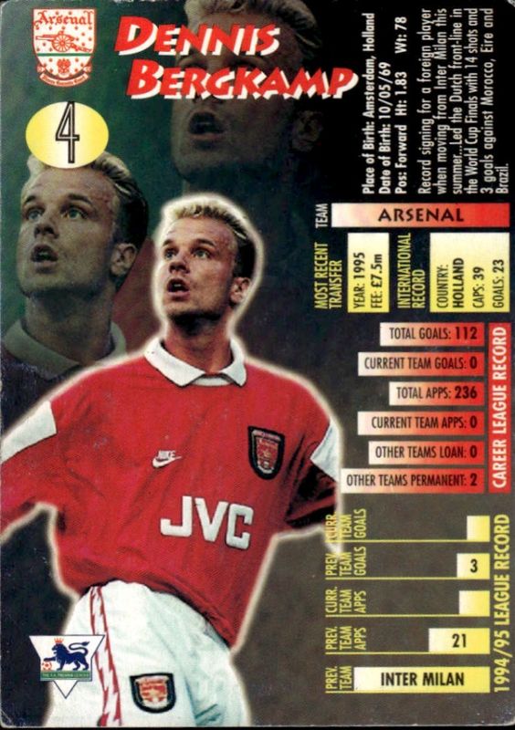 1995-96 MERLIN ULTIMATE PREMIER LEAGUE No.4 [ DENNIS BERGKAMP ] ARSENAL