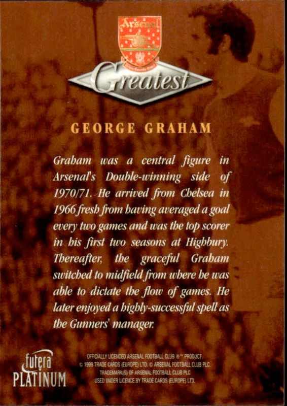 1999 Futera Platinum Arsenal Greatest George Graham 