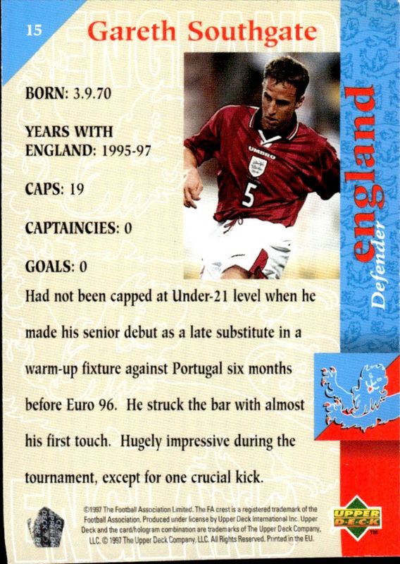 1997-98 Upper Deck England the squad Gareth Southgate #15