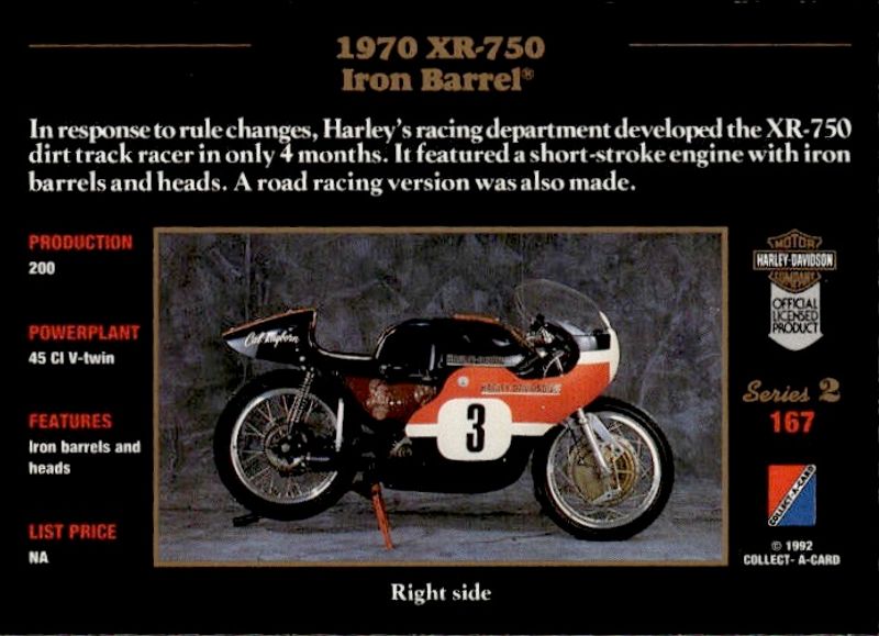 1992 Collect-A-Card Harley-Davidson 1970 XR-750 Iron Barrel Series 2 #167