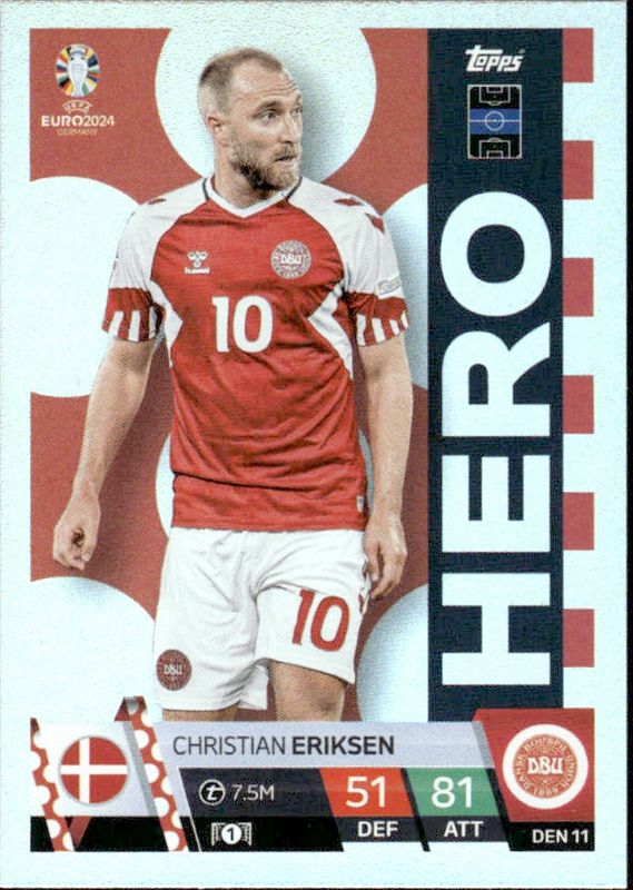 UEFA EURO 2024 Match Attax - Christian Eriksen Hero DEN 11 Foil Card Denmark