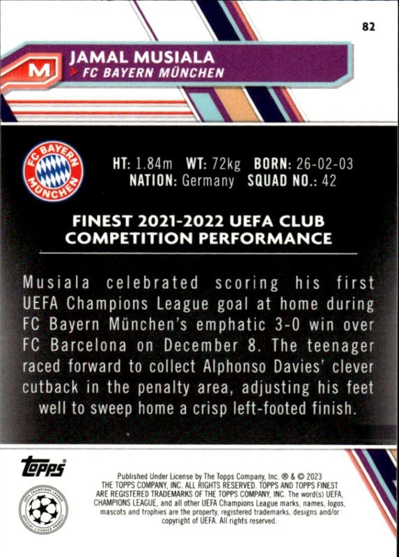 2023 topps finest Jamal Musiala #200/250 Fc Bayern Munchen
