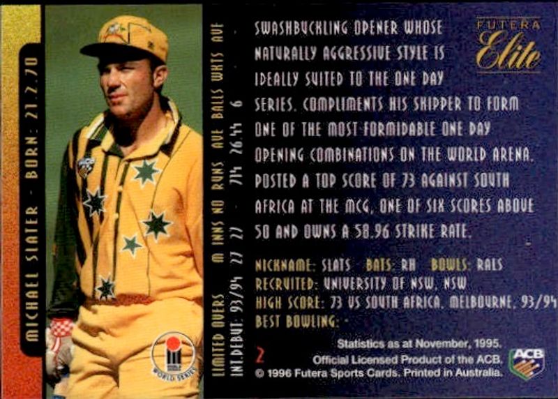 futera elite 1996 weapons michael slater australia