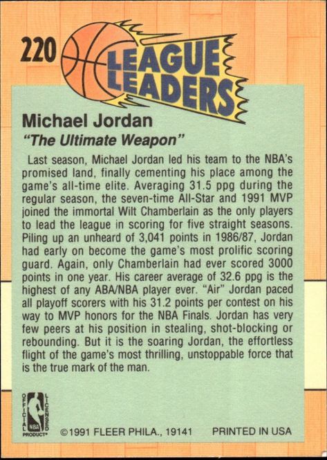 Hovedbilde 1991-92 FLEER #220 MICHAEL JORDAN LEAGUE LEADERS