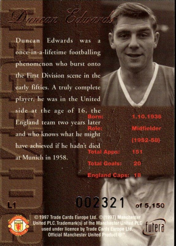 DUNCAN EDWARDS Legends 97 Bronze L1 #2321/5150