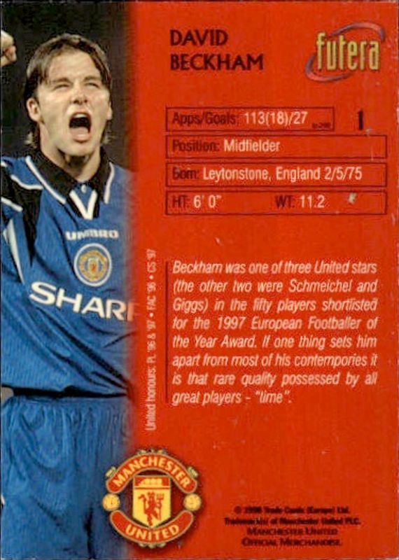 1998 Futera Manchester United Chrome Foil David Beckham #1 /500 players edition