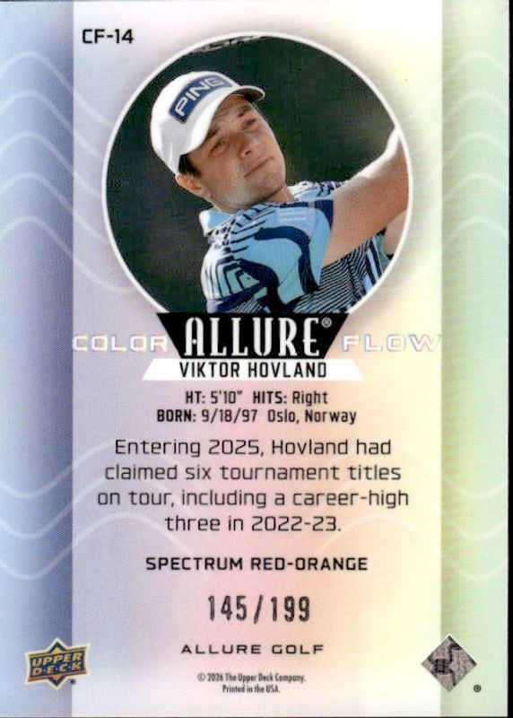 2026 Upper Deck Allure Golf - Viktor Hovland  Spectrum Red-Orange #145/199 #CF-14