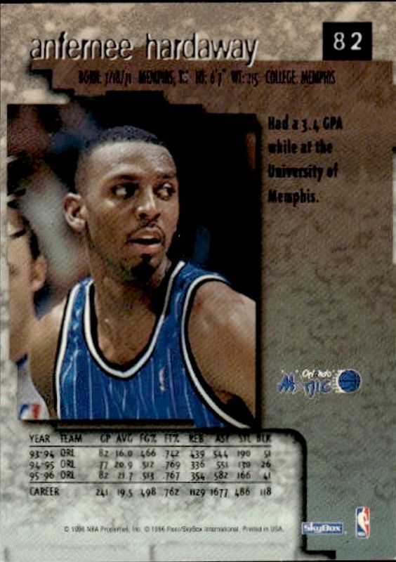 1996 SkyBox Premium #82 Anfernee Hardaway Basketball
