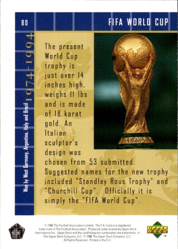 Upper Deck England 1998 World FIFA World Cup Trophy No.80