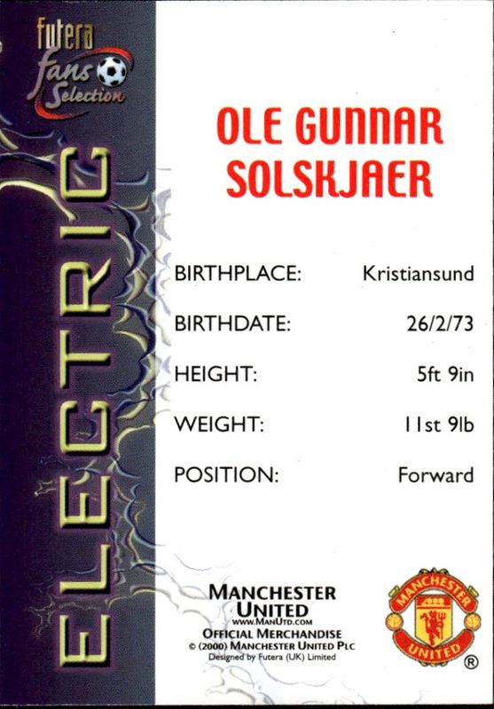 2000 Futera Fans Selection Manchester United Electric Ole Gunnar Solskjaer