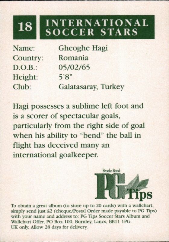 1998 Brooke Bond PG Tips International Stars Gheorghe Hagi Gheoghe Hagi #18 