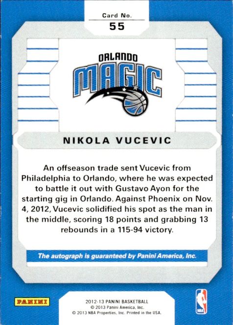 Main Image 2012-13 Nikola Vucevic Panini Authentic ...