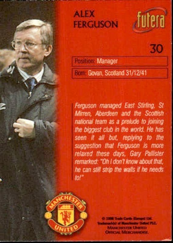1998 Futera Manchester United Sir Alex Ferguson #30