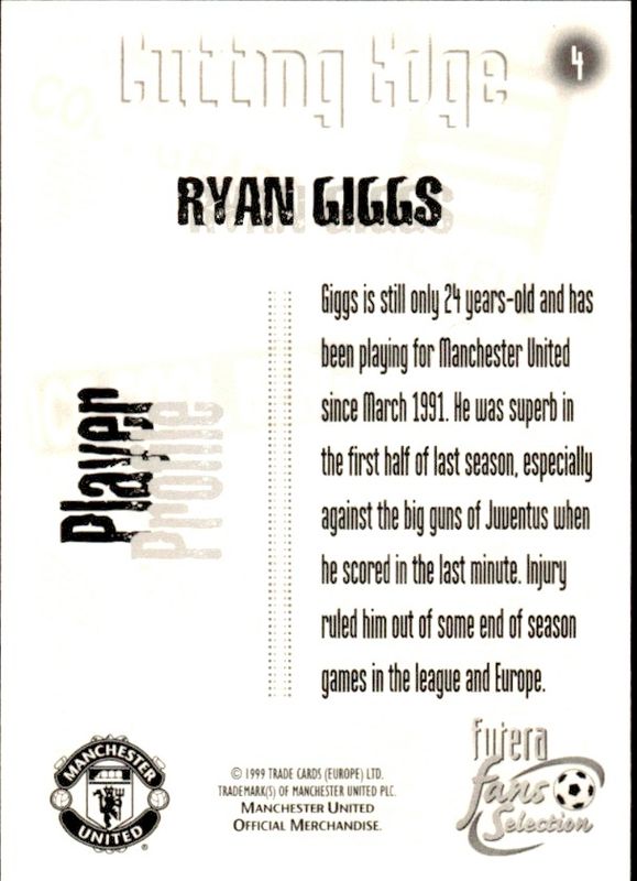 1999 Futera Fans Selection Manchester United Chrome Foil /400 Ryan Giggs #4