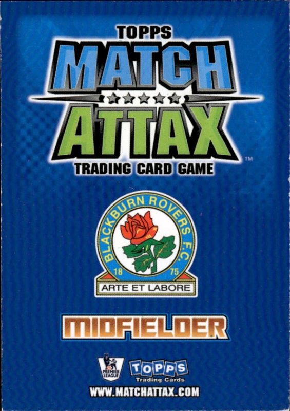 2008/09 Topps Match Attax Trading Card - Morten Gamst Pedersen, Blackburn Rovers
