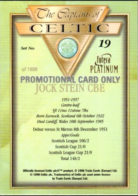 Hovedbilde 1998 Futera Platinum The Captains of Celtic Promo ...