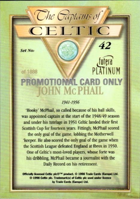 Hovedbilde 1998 Futera Platinum The Captains of Celtic Promo ...