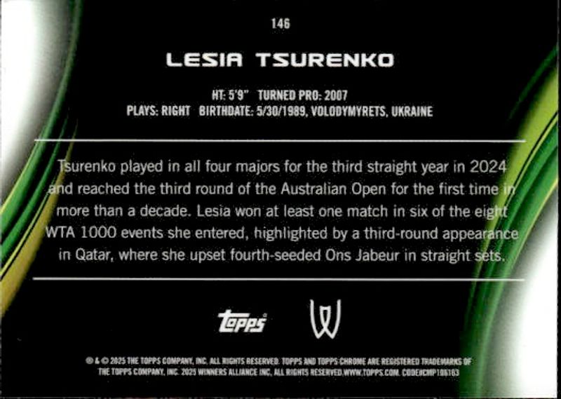 2025 Topps Chrome Tennis Lesia Tsurenko #192/199 Aqua Teal Refractor #146