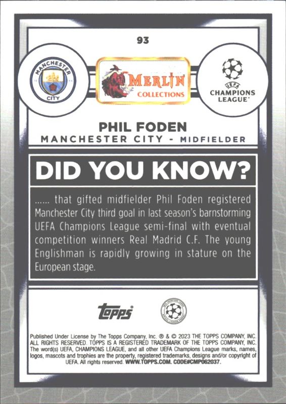 2023 Topps Merlin UEFA #93 Phil Foden Manchester City