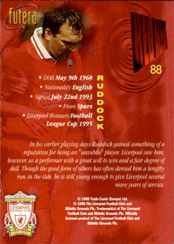 1998 Futera Liverpool Red Alert Neil Ruddock #88